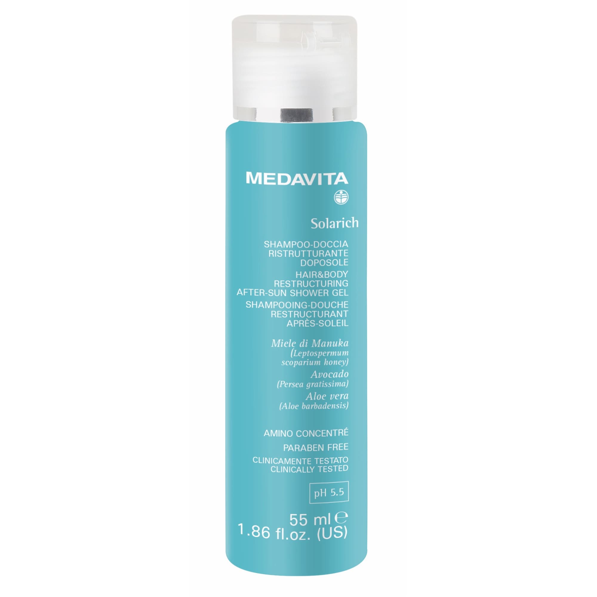Відновлювальний шампунь-гель / Medavita Solarich Shampoo Doccia Ristrutturante doposole